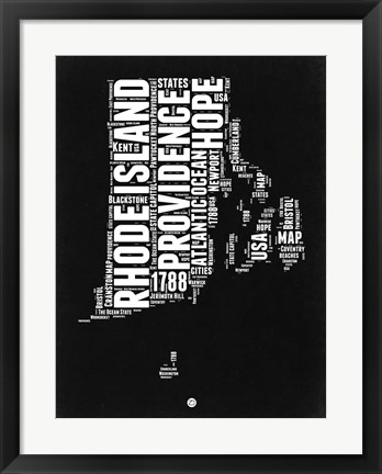 Framed Rhode Island Black and White Map Print