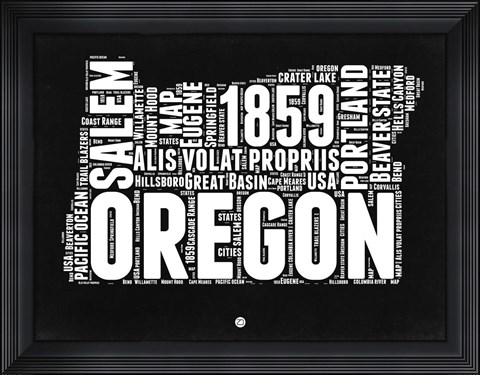 Framed Oregon Black and White Map Print