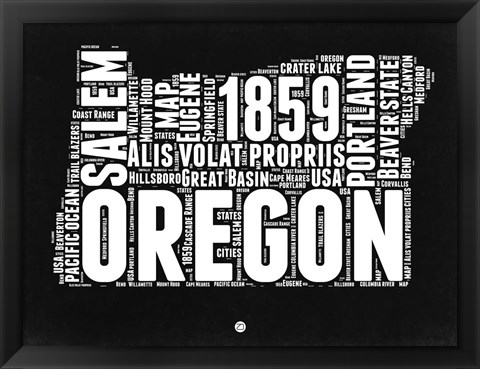 Framed Oregon Black and White Map Print