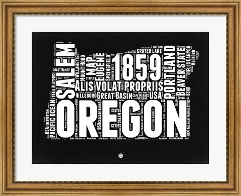 Framed Oregon Black and White Map Print