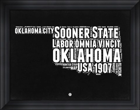 Framed Oklahoma Black and White Map Print
