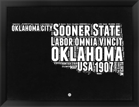 Framed Oklahoma Black and White Map Print