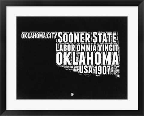 Framed Oklahoma Black and White Map Print