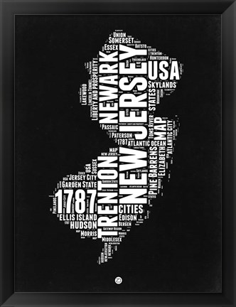 Framed New Jersey Black and White Map Print