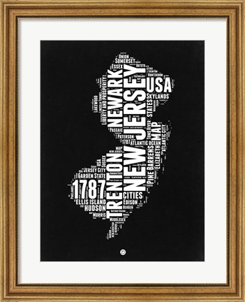 Framed New Jersey Black and White Map Print