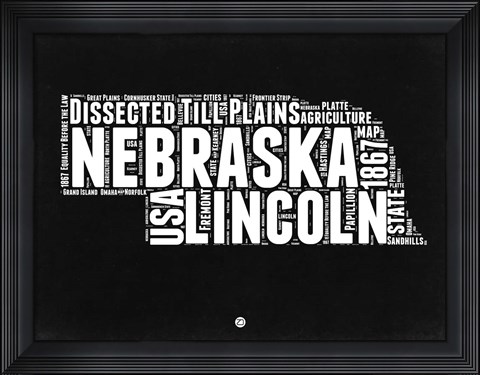 Framed Nebraska Black and White Map Print