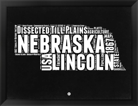 Framed Nebraska Black and White Map Print