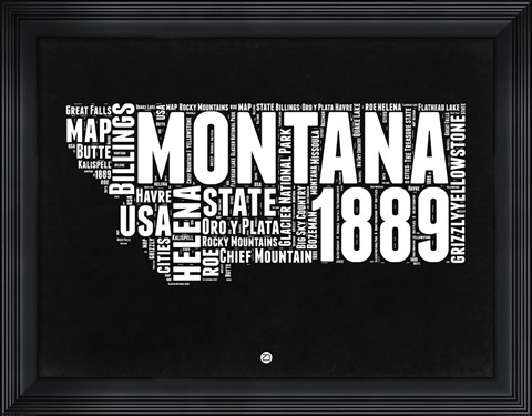 Framed Montana Black and White Map Print