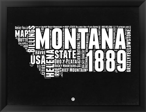 Framed Montana Black and White Map Print