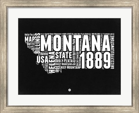Framed Montana Black and White Map Print