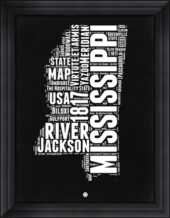 Framed Mississippi Black and White Map Print