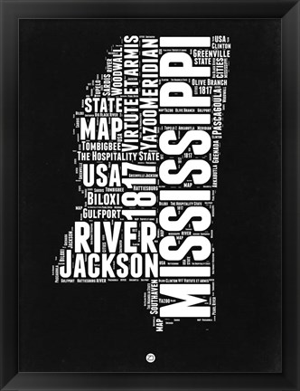 Framed Mississippi Black and White Map Print