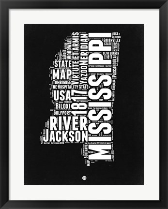 Framed Mississippi Black and White Map Print