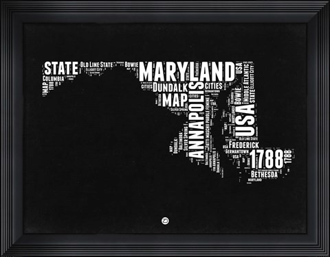 Framed Maryland Black and White Map Print