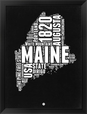 Framed Maine Black and White Map Print