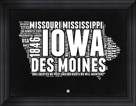 Framed Iowa Black and White Map Print
