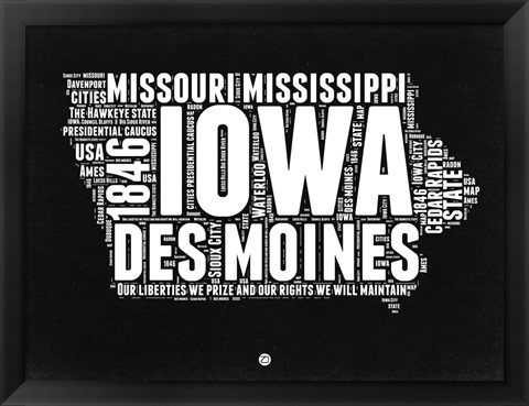 Framed Iowa Black and White Map Print