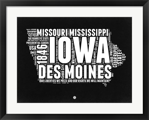 Framed Iowa Black and White Map Print