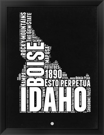 Framed Idaho Black and White Map Print