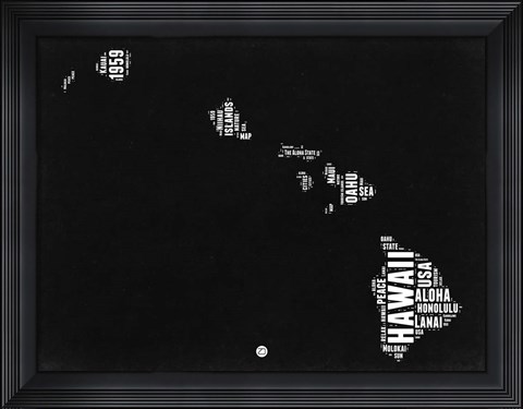 Framed Hawaii Black and White Map Print