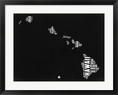 Framed Hawaii Black and White Map Print