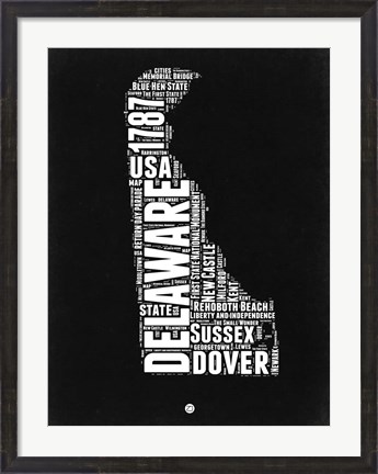Framed Delaware Black and White Map Print