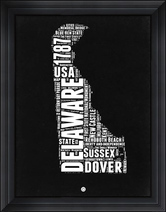 Framed Delaware Black and White Map Print