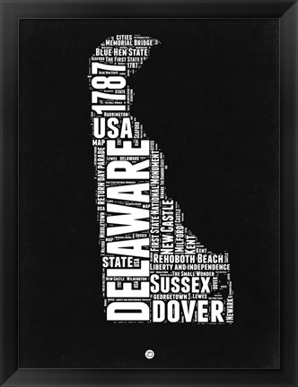 Framed Delaware Black and White Map Print