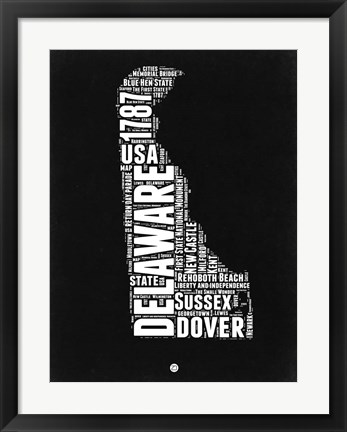 Framed Delaware Black and White Map Print