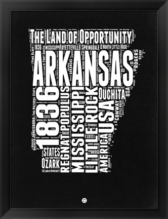 Framed Arkansas Black and White Map Print