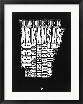 Framed Arkansas Black and White Map Print