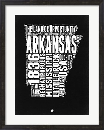 Framed Arkansas Black and White Map Print