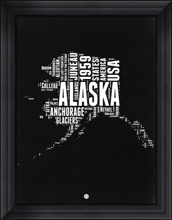 Framed Alaska Black and White Map Print