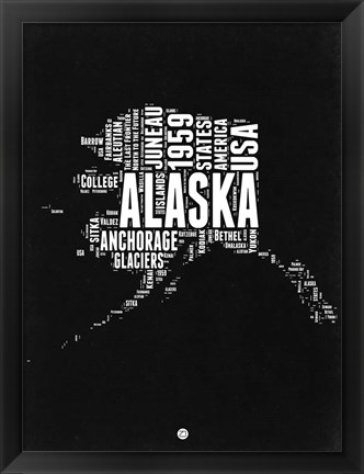 Framed Alaska Black and White Map Print