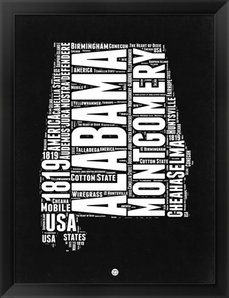 Framed Alabama Black and White Map Print