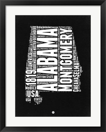 Framed Alabama Black and White Map Print