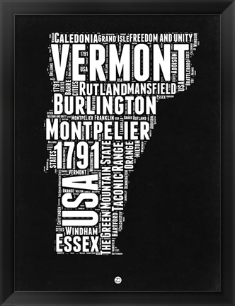 Framed Vermont Black and White Map Print