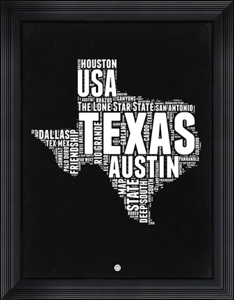 Framed Texas Black and White Map Print
