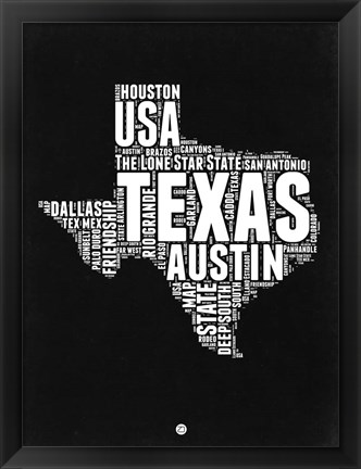 Framed Texas Black and White Map Print