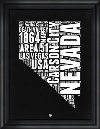 Framed Nevada Black and White Map Print