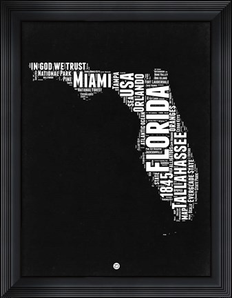 Framed Florida Black and White Map Print
