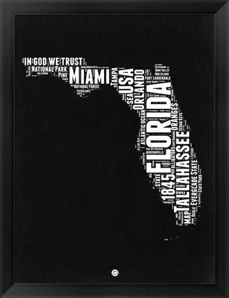 Framed Florida Black and White Map Print