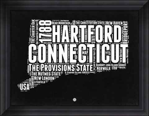 Framed Connecticut Black and White Map Print