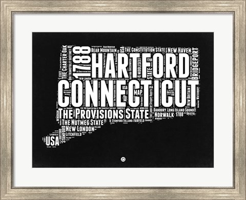 Framed Connecticut Black and White Map Print