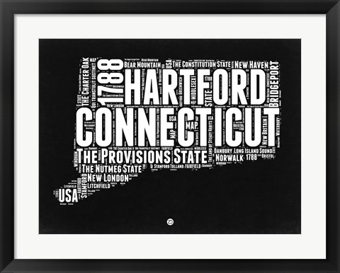 Framed Connecticut Black and White Map Print