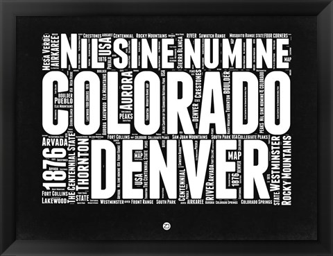 Framed Colorado Black and White Map Print