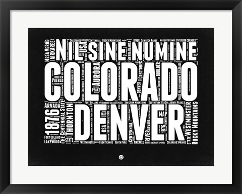 Framed Colorado Black and White Map Print