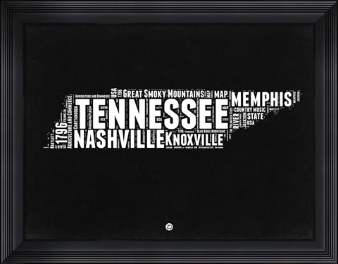Framed Tennessee Black and White Map Print
