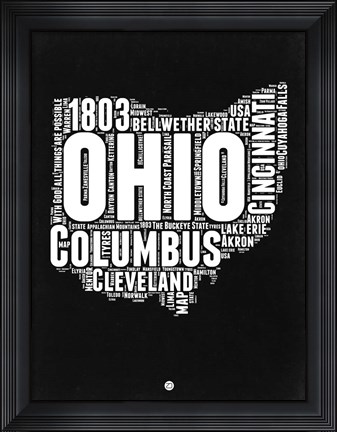 Framed Ohio Black and White Map Print