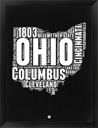 Framed Ohio Black and White Map Print